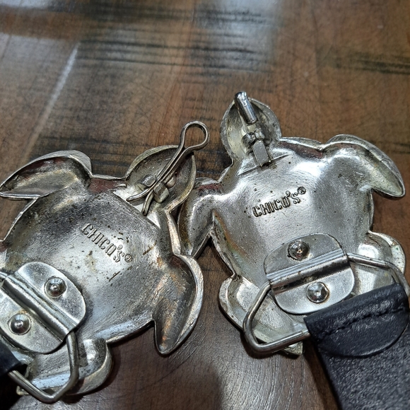 Black Leather Silver Metal Turtles Slide Belt M/L - Picture 3 of 5